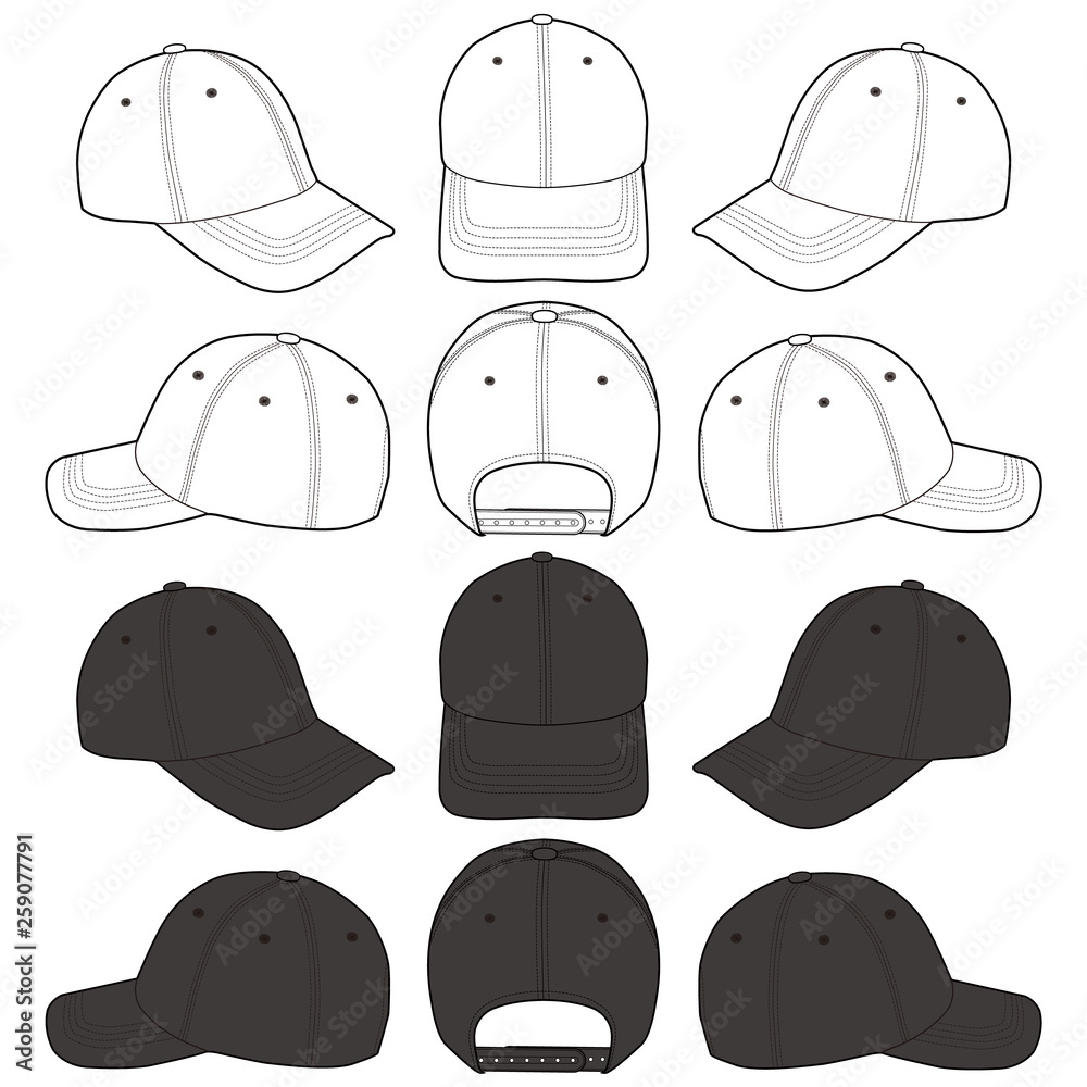 Wall mural Baseball Cap fashion flat sketch template