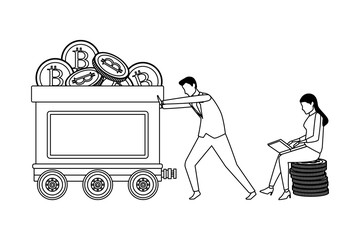 business couple with cryptocurrency black and white