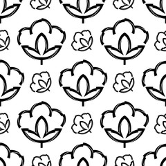 Cotton Flower Icon Seamless Pattern, Cotton Ball, Cotton Fiber Seamless Pattern