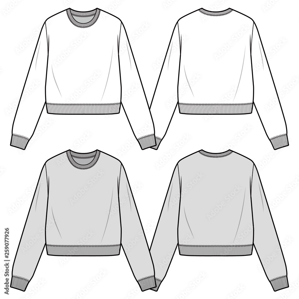 Wall mural CROPPED SWEATSHIRTS fashion flat sketch template