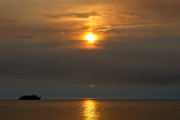 Orange summer sunset on Lake Baikal