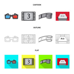 Isolated object of television and filming sign. Set of television and viewing stock symbol for web.