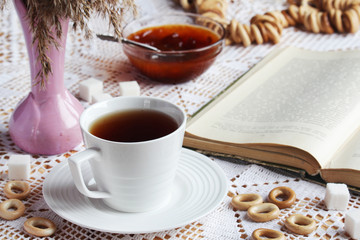 Tea and reading relaxation time still life