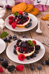 Cheesecakes with mixed berries.