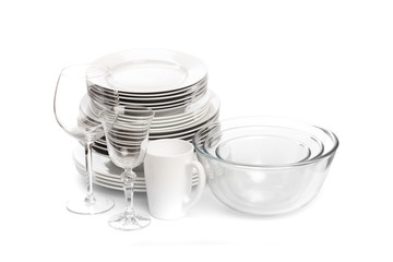 Set of white dishes . table wear