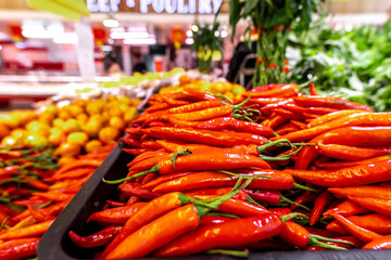 Red chili on the traditional vegetable market on Bali island, Indonesia.