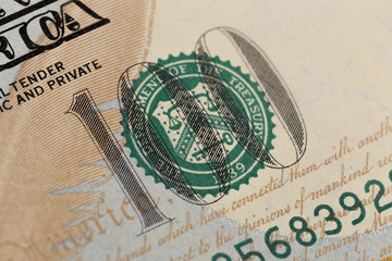 US hundred  Dollar elements , super macro, close up photo.