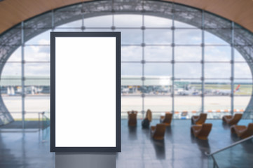 Digital media blank white screen modern panel, signboard for advertisement design in airpost, gallery. Mockup