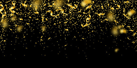 Streamers and confetti. Gold tinsel and foil ribbo