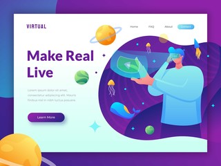 virtual reality, vr ,augmented reality web flat illustration 