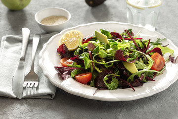 Closeup colorful salad bowl Healthy diet food