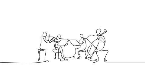 continuous line drawing of jazz classical music concert performance on the stage.