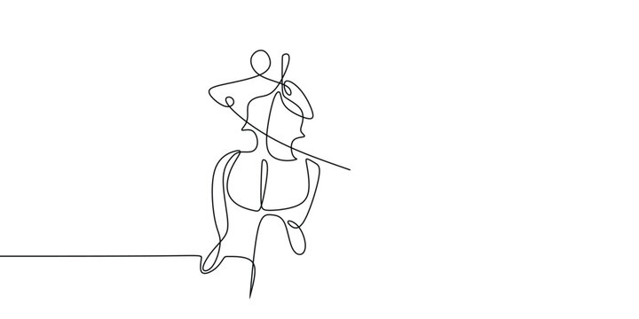 continuous line drawing of someone playing classical music instruments.