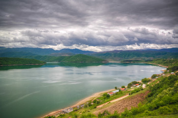 Fototapeta na wymiar Aerial panoramic view to lake Debar, North Macedonia
