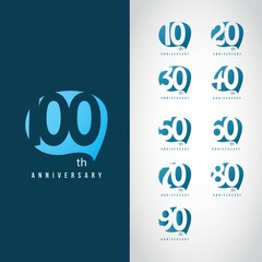 100 Year Anniversary Set 10 20 30 40 50 60 70 80 90 Vector Template Design Illustration