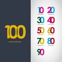 100 Year Anniversary Set 10 20 30 40 50 60 70 80 90 Vector Template Design Illustration