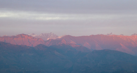The Himalayas after the sunset, Chamba Valley, Himachal Pradesh, India.