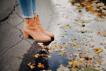 Autumn shoes on autumn background