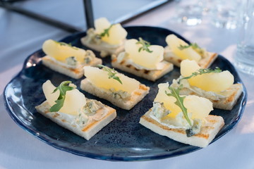 Festive table with a variety of snacks.