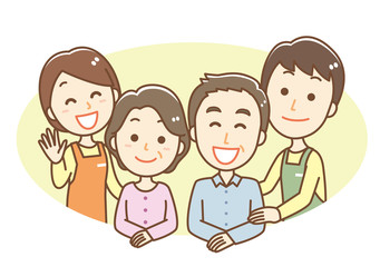 ヘルパーと高齢者　4人　背景有