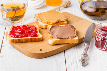 typical breakfast with toast and peanut butter at the hotel