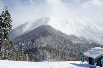 Amazing view of the Caucasus mountains in the ski resort Krasnaya Polyana Russia