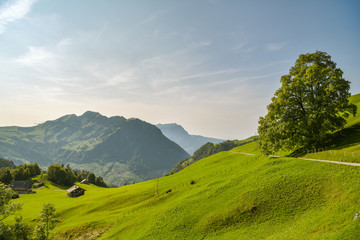 Beautiful alpine scenery near small village Maria Rickenbach in Switzerland
