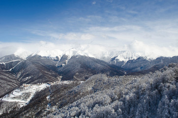 Amazing view of the Caucasus mountains in the ski resort Krasnaya Polyana Russia