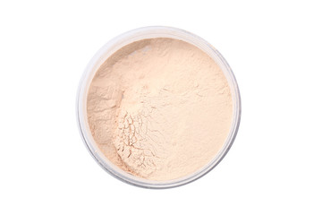 Facial powder on white background