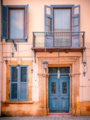 Beautiful old colonial architecture with colorful doors and windows in the old town of Nicosia, Cyprus