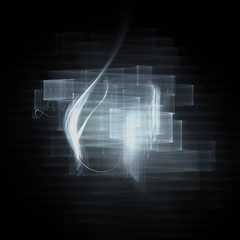 Blue silver waves on black, abstract fractal backgrounds