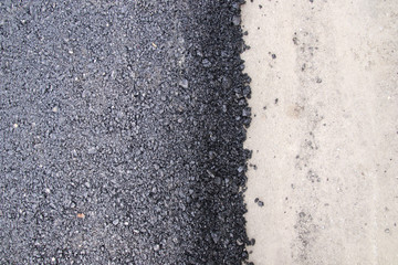 Road construction asphalt road by worker and roller machine. Asphalt road background