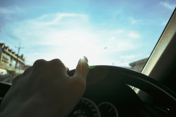 drive car, traffic jam in the city