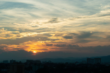twilight sunset sky above the city