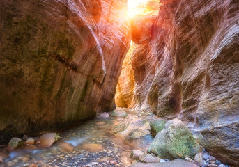 Amazing Avakas gorge, nature landscape, Cyprus. View of the popular canyon, tourist attraction in Paphos district, outdoor travel background, panorama