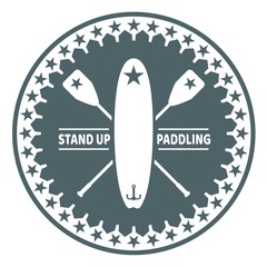 Surfboard and paddles. Surfing graphic and emblem for web design or print. Stand up paddle boarding