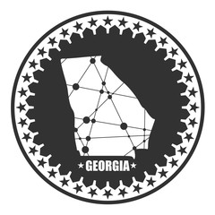 Image relative to USA travel. Georgia state map textured by lines and dots pattern. Stamp in the shape of a circle