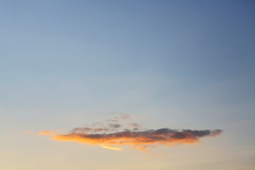 single cloud on twilight dusk sky background