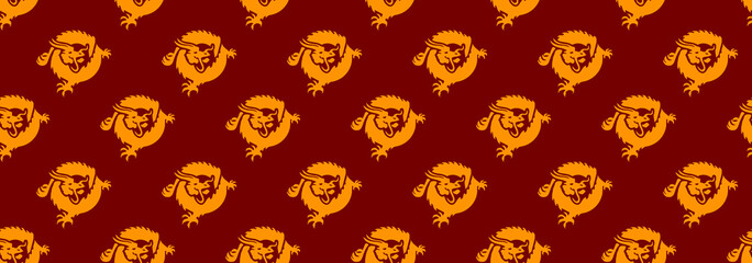 Bitcoin SV or Bitcoin Cash SV (BCH or BCHSV) - seamless pattern. Orange emblems, similar to official cryptocurrency logo, isolates, dark-red background.