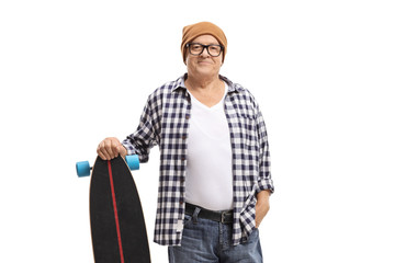 Mature male skater with a longboard