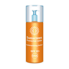 Sunscreen dispenser icon. Realistic illustration of sunscreen dispenser vector icon for web design isolated on white background