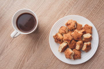 Top view of a pile tasty cookies with cinnamon