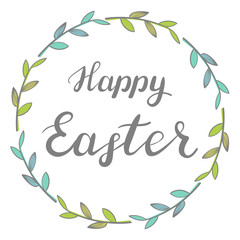 Happy easter. Card with a floral wreath