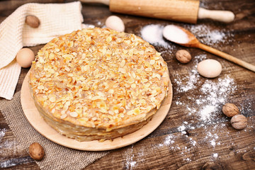 Baking on a dark structural wooden surface