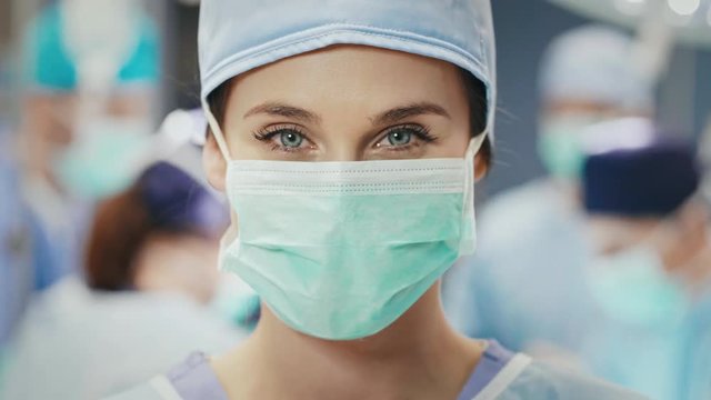 Portrait of female surgeon at operating room 