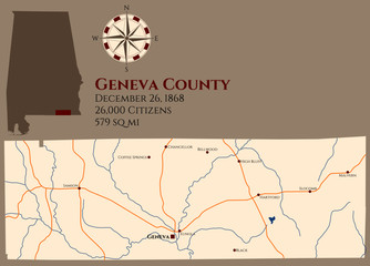 Large and detailed map of Geneva county in Alabama, USA