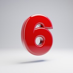 Volumetric glossy red number 6 isolated on white background.