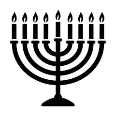 Hanukkah menorah candelabrum with nine lit candles flat vector icon for holiday apps and websites - obrazy, fototapety, plakaty