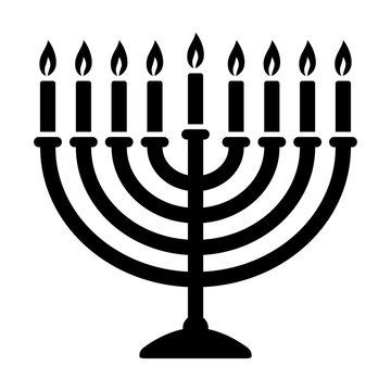 Hanukkah menorah candelabrum with nine lit candles flat vector icon for holiday apps and websites