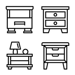 Nightstand icons set. Outline set of nightstand vector icons for web design isolated on white background